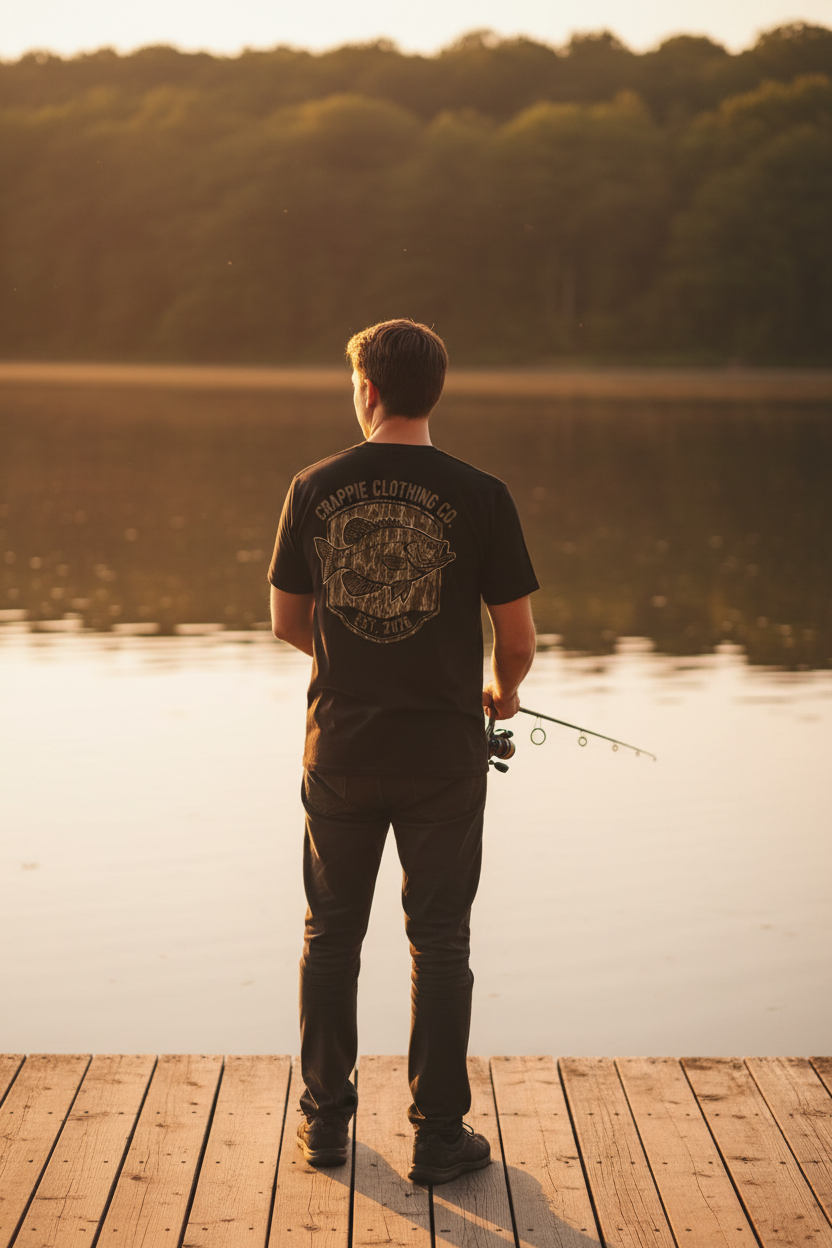 Crappie Clothing Co. Back Graphic Dock Lifestyle